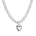 Vintage silver heart pendant on flat Cuban link chain for women fashion accessory - Silver Chunky Chain Heart (2893)