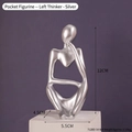Abstract thinker statue in silver matte finish, minimalist resin home decor, height 12cm - Silver Left Thinker
