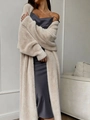 Elegante cardigan lungo in maglia bianco crema effetto visone con texture soffice da donna - Taglia S / Albicocca