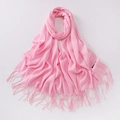 Elegant solid pink tassel scarf in thick warm fabric with soft fringe details - Pink