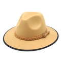 Chapeau fedora classique en laine kaki style britannique avec ruban tressé et boucle - M (56-58cm) / Chameau