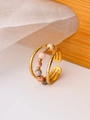 Detailed macro view of gold-plated open ring with multi-color stone beads and hammered finish - Adjustable Open / Multicolor