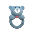 Blue bear silicone baby teether with textured ears and heart patterns for teething relief - Bear Rattle Teether / Dark Blue