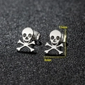 Skull and crossbones stainless steel stud earrings in silver finish with dimensions - 434 Steel (Skull)