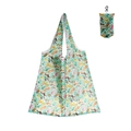 Foldable mint green polyester shopping bag with cute cartoon cat and floral patterns - 16kg / 38*58cm / Fresh Cat (XC-67)