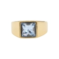 Anello largo minimalista in titanio dorato con una gemma blu chiara quadrata - US 7 / Oro Pietra Blu Chiaro
