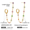 Détails des dimensions et pierres de zircon colorées des boucles d'oreilles à chaîne - Style de Pierre Gemme Multicolore