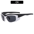 Y2K sporty cycling sunglasses with C4 black and white split frame and dark grey lenses - White Frame Black Leg / Dark Gray Lens