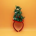 Sparkly Christmas tree headband with golden star and festive red pompoms for holiday parties - Red Green Mixed Tree (No Light)