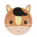 Close-up of a brown cartoon horse shaped disposable paper plate for kids farm parties - Donkey Small Paper Plates