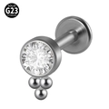 Solid G23 titanium labret stud with triangular clear zircon and three small metal beads - G23 Titanium 1.2*6mm / Style 4-White Zirconia
