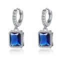 Elegant sterling silver hoop earrings featuring rectangular blue sapphire zircon stones - Blue Diamond [white Gold] Led-112