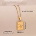 Golden stainless steel rectangle necklace with star moon engraving and small zircon detail - Rectangular Star Moon Engraved Style(6#)