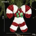 Christmas candy cane hanging ornament with red white tinsel and green glitter bow - White & Red Candy Cane