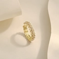 Detail of gold open ring with hollow wave design, pearls and zircon insets - Gold JZ1067 (Hollow Circular Pearl)