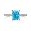 S925 sterling silver ring with emerald-cut blue gemstone and pavé-set white accents - US 6 / Silver Blue Zirconia