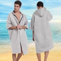 Gray hooded quick-dry surf poncho with black zipper and soft microfiber fabric - One Size / Zipper Style - Light Grey