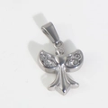Silver stainless steel angel pendant with hollow wings and heart center detail - U01-Cross / Steel