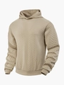 Detail van de beige herenhoodie met diamant jacquard textuur en geribbelde manchetten - S / Khaki