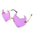 Fashionable rimless heart shaped sunglasses with purple lenses and demon horn design - Purple