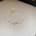 Elegantes vergoldetes Tennisarmband mit rechteckigem Zirkonia-Stein als Mittelpunkt - Rechteck-Stil (33#) / Gold