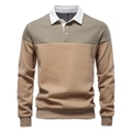 Detail van hoogwaardige Polo-sweater met lange mouwen en khaki-olijf kleurblokken - S / Lichtgroen