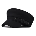 Berretto newsboy classico in cotone nero con cinturino in ecopelle e fibbia in metallo - M (56-58cm) / Nero