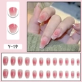 Pink heart blush gradient press-on nails set with short ballet shape 24pcs kit - Pink Blush Gradient Line Heart French Style (Y-19) / Glue Type / Pink