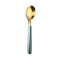 Cucchiaio da tavola minimalista in acciaio inox dorato con manico verde scuro - Cucchiaio da Tavola Verde e Oro