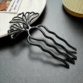 Pic à cheveux noir en forme de U avec motif feuille de ginkgo et structure ondulée - Style Feuille de Ginkgo (140#) / Noir