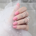 Detailed view of matte pink short square press-on nails with frosted texture on soft mesh - Matte Soft Pink (DFYM-03)