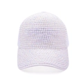 Close-up of white baseball cap with full pearl bead decorations and mesh back structure - White