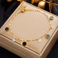 Golden chain anklet with black discs and clear crystals on a premium jewelry display box - Black Round Zircon Style (B951)