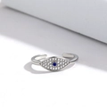 Anello Evil Eye regolabile in argento S925 con cristallo blu e zirconi bianchi - Stile 2 (Occhio del Diavolo Marquise) / Oro Bianco (Colore Argento)