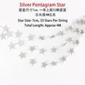 Silver 4m hanging star garland banner decoration with 33 pieces of 7cm glitter stars - 4 Meters / Silver Star