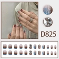 French amber gradient press-on nails set with silver glitter and 3D square rhinestones - French Amber Blue Gradient With Rhinestones Style (D825)