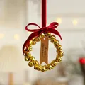 Christmas iron bell wreath hanging with red bow and Merry Christmas tag ornament - 10CM Gold Bell Wreath / Gold