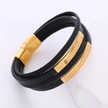 Pulsera de cuero trenzado negro de varias capas para hombre con cierre de acero griego oro - Dorado