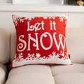 Red Christmas pillow with white Let it SNOW embroidery and snowflake pattern - Velvet Letter
