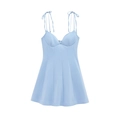 Light blue A-line mini dress with heart neckline and tie-up thin straps for summer - S / Blue