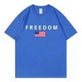 Königsblaues Baumwoll-T-Shirt mit FREEDOM-Schriftzug und US-Flaggen-Aufdruck - S / Königsblau