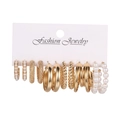 6-pair set of gold-plated geometric earrings with pearls and various textured hoops - Gold Pearl Matte Wide Hoop Set (5730601)
