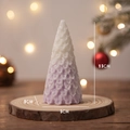 Christmas tree shaped candle with white and purple gradient finish on wooden base - Purple Weeping Pine (Lavender)