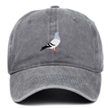 Distressed grey washed cotton baseball cap with embroidered pigeon bird on front - Gray