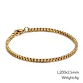 Gold plated stainless steel box chain bracelet with lobster clasp 200mm length - Gold-Medium Style (KB126647-Z)