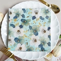 Teal and white floral paper napkin with gold leaf texture on a white lace plate - Teal Base Golden Leaves (1112)