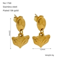 Golden fox head earrings in 18k gold plated stainless steel with size dimensions - Fox Head Style (1768)