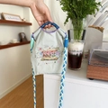 Light green oxford bucket bag with carousel embroidery and woven shoulder strap - Light Grey Mini