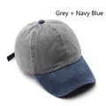 Washed vintage baseball cap in grey with navy blue brim and distressed cotton finish - Grey and Navy Blue