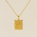 Vintage 18K gold plated stainless steel square pendant featuring hollowed letter P design - Letter P